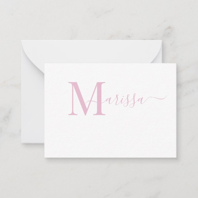 Elegant Modern Script Pink Monogram Name  Card (Front)