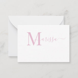 Elegant Modern Script Pink Monogram Name Card