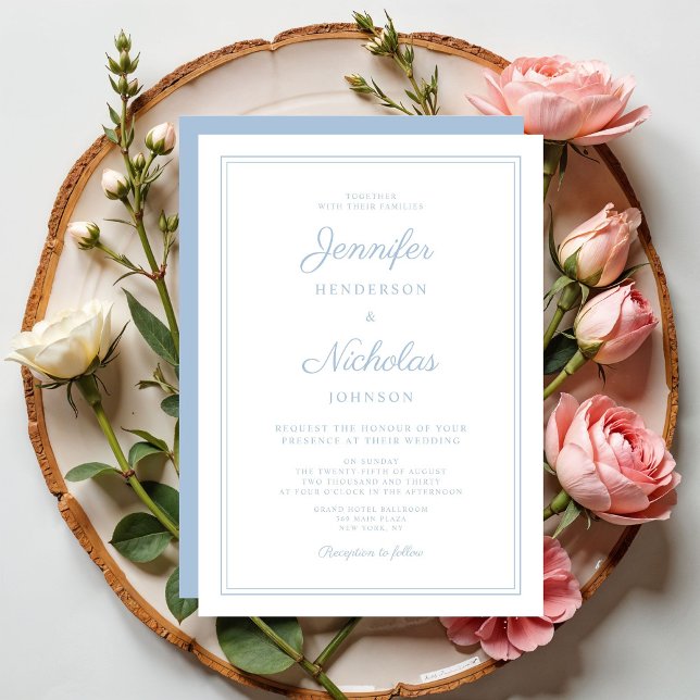 Elegant Modern Script Powder Blue Wedding Invitation (Elegant Modern Script Powder Blue Wedding Invitation)