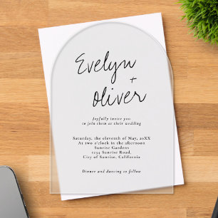 Elegant Modern Script QR Code Arch Shaped Wedding Acrylic Invitations