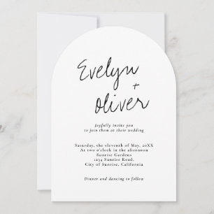 Elegant Modern Script QR Code Arch Shaped Wedding Invitation