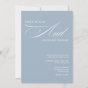 Elegant Modern Script QR Code Dusty Blue Wedding Invitation