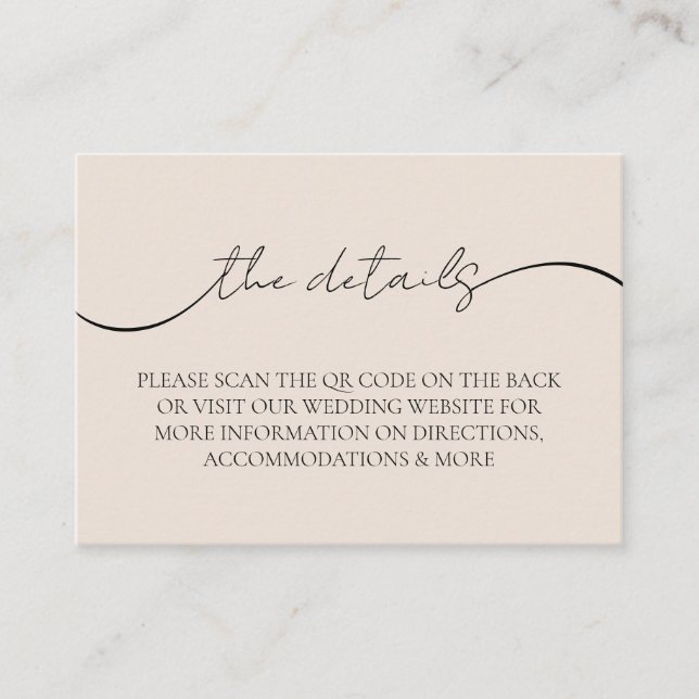 Elegant Modern Script QR Code Wedding Details Enclosure Card (Front)