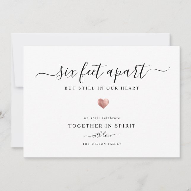Elegant Modern Script Quarantine Rose Gold Heart Holiday Card (Front)