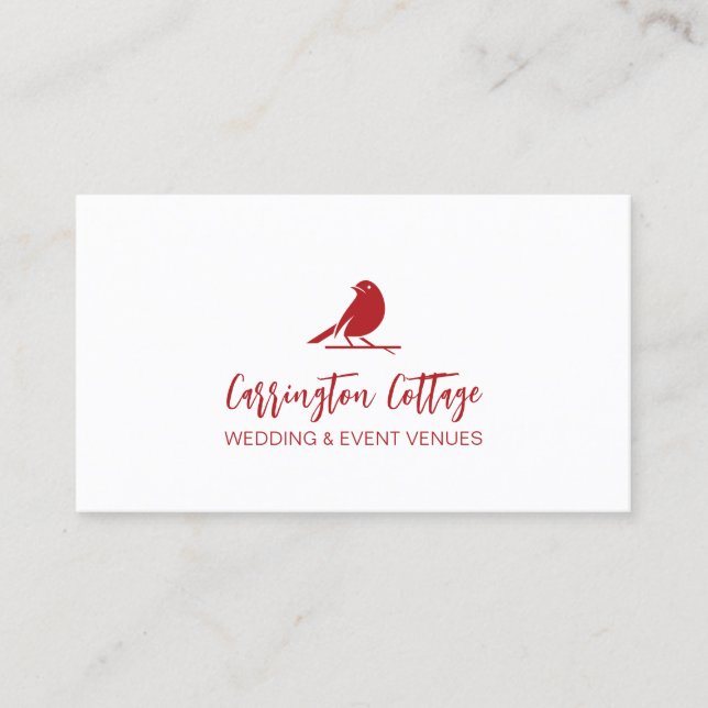 Elegant Modern Script Red Bird Logo. Business Card (Front)