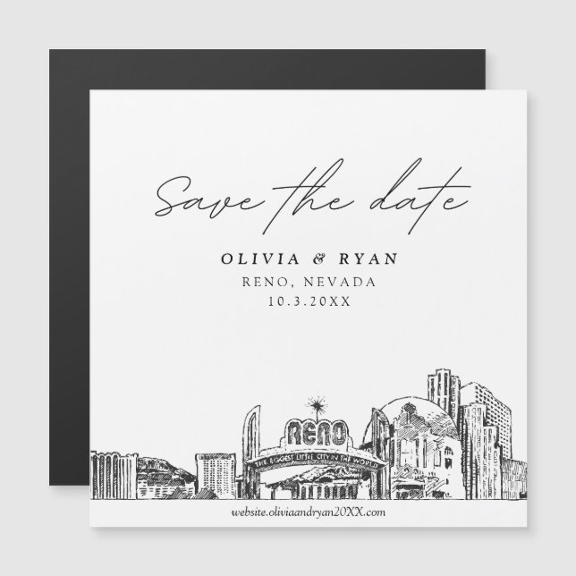 Elegant Modern Script Reno Save the Date Magnet (Front/Back)