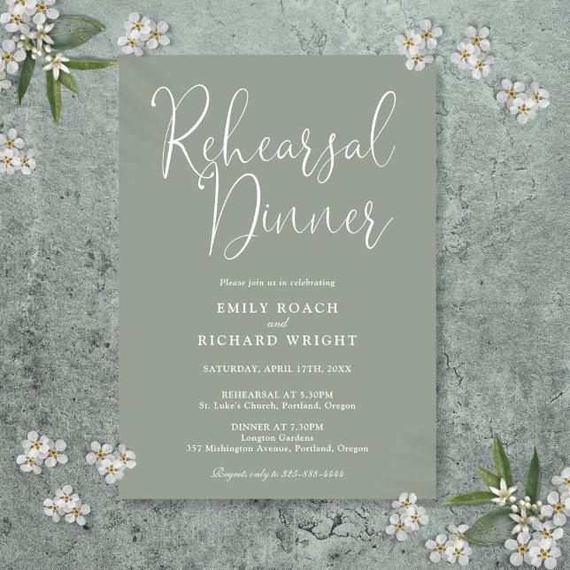 Elegant Modern Script Sage Green Rehearsal Dinner Invitation (Elegant Modern Script Sage Green Rehearsal Dinner Invitation)