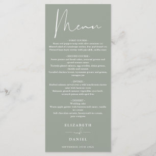 Elegant Modern Script Sage Green Wedding Dinner Menu