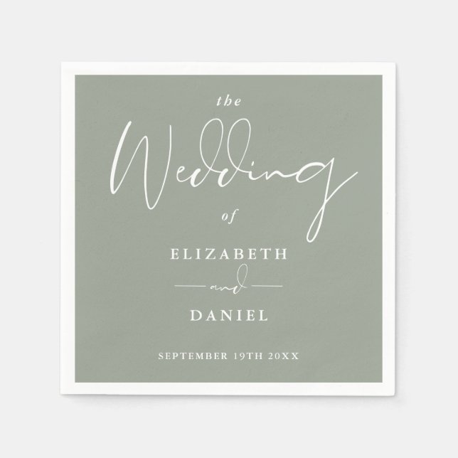 Elegant Modern Script Sage Green Wedding Napkin (Front)