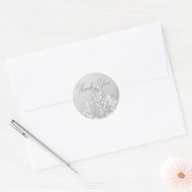 Elegant modern script simple thank you silver  classic round sticker (Envelope)