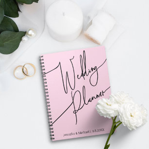 elegant modern script simple wedding planner pink notebook