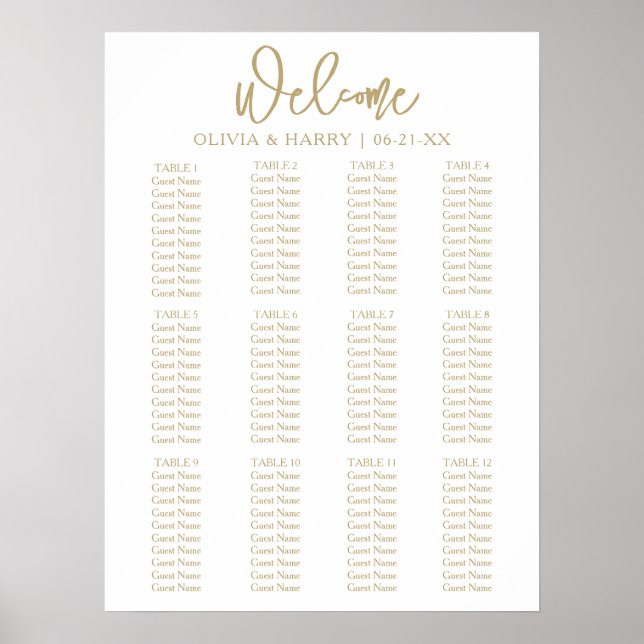 Elegant Modern Script Simple Wedding Seating Chart (Front)