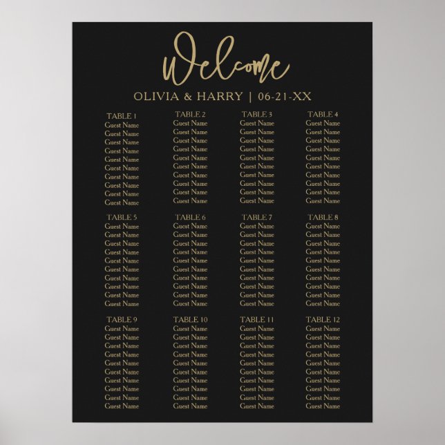 Elegant Modern Script Simple Wedding Seating Chart (Front)