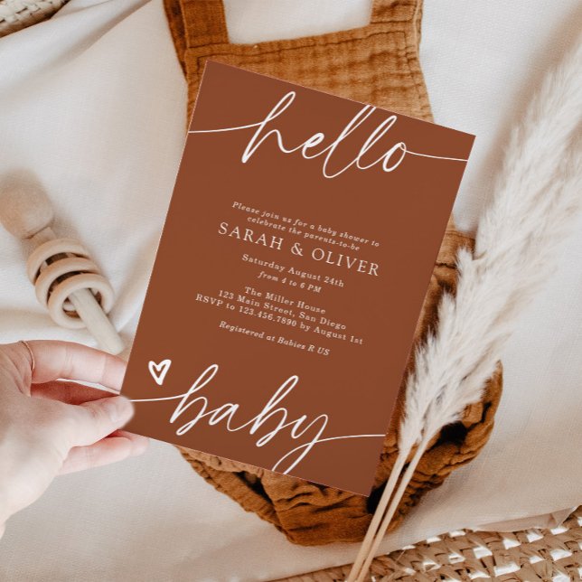 Elegant Modern Script Terracotta Baby Shower Invitation (Creator Uploaded)