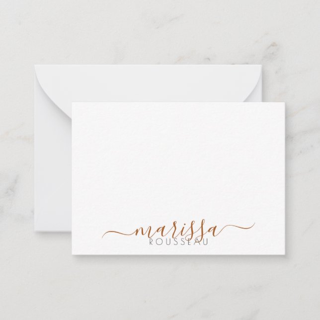 Elegant Modern Script Terracotta Monogram Name Card (Front)