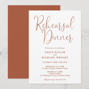 Elegant Modern Script Terracotta Rehearsal Dinner Invitation