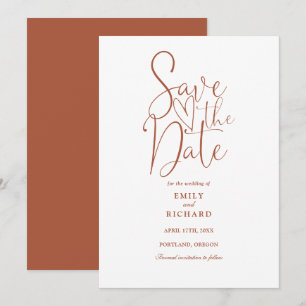 Elegant Modern Script Terracotta Wedding Save The Date