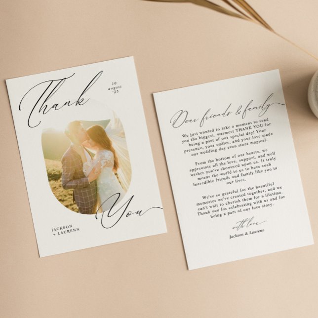 Elegant Modern Script Typography Photo Wedding Thank You Card (Creator Uploaded)
