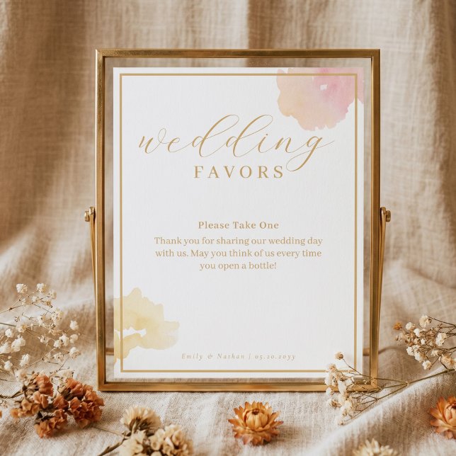 Elegant Modern Script Watercolor Wedding Favours Poster (Elegant Modern Script Watercolor Wedding Favors Poster)