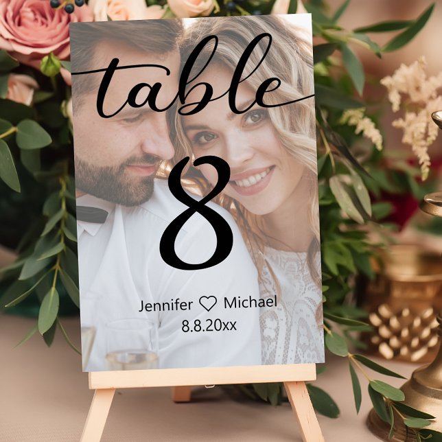 elegant modern script wedding faded photo  table number (Creator Uploaded)