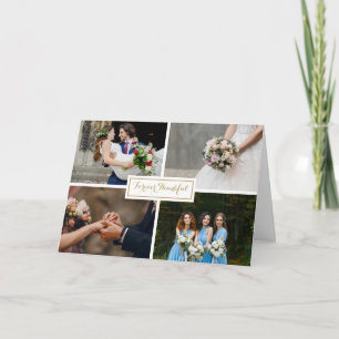 Elegant Modern Script Wedding Four Photo Thank You Card