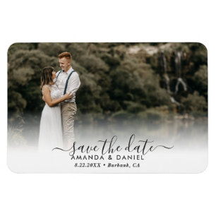 Elegant Modern Script Wedding Photo Save The Date Magnet
