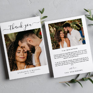 Elegant Modern Script Wedding Photo Thank You Card