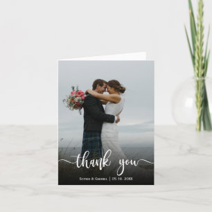 Elegant Modern Script Wedding Photo Thank You  Card