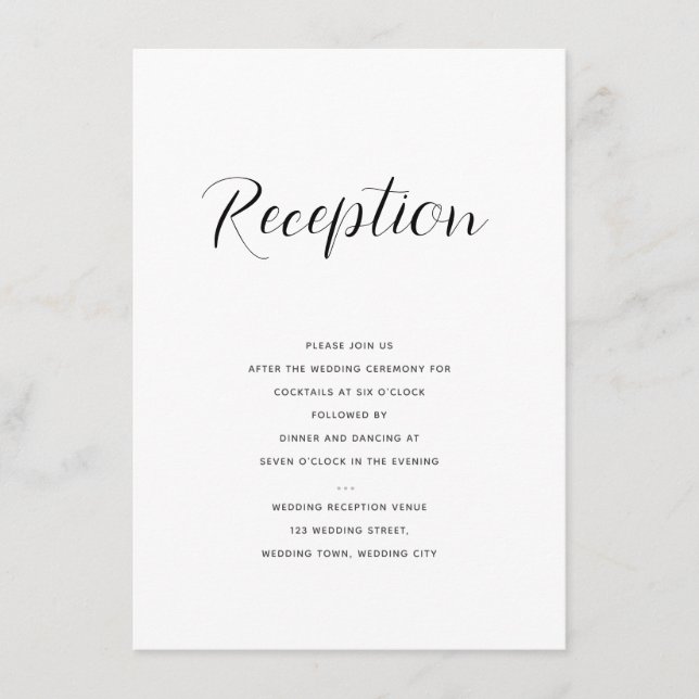 Elegant Modern Script Wedding Reception Enclosure Card (Front)