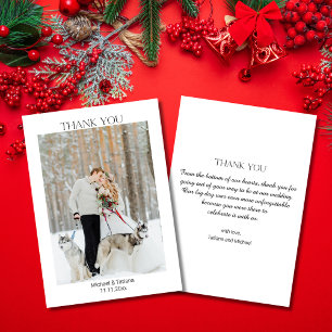 elegant modern script winter wedding photo thank you card