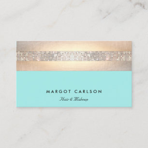 Elegant Modern Sequin and Gold Striped Turquoise Business Card