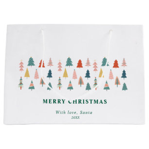 Elegant Modern Set of Green Christmas Trees  Large Gift Bag