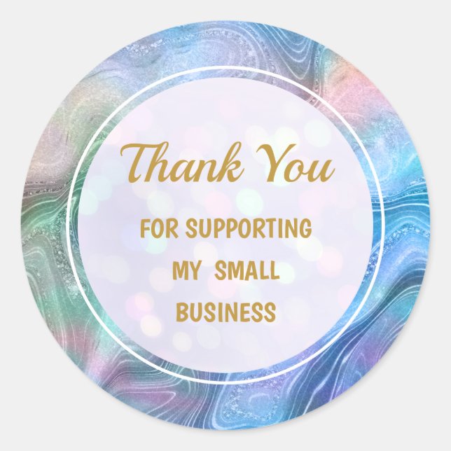 Elegant Modern Shiny Colourful Liquid Thank You Classic Round Sticker (Front)