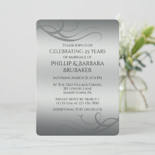 Elegant Modern Silver 25th Wedding Anniversary Invitation