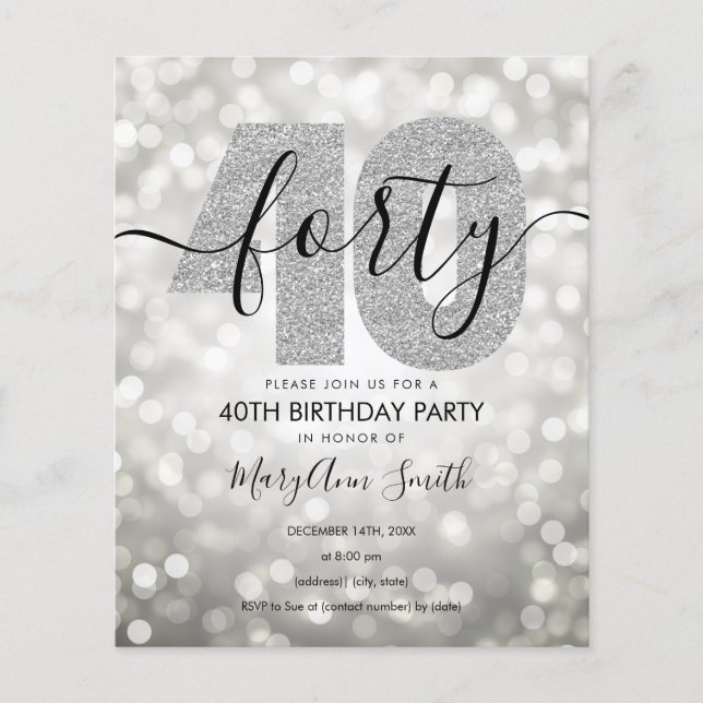 Elegant Modern Silver 40th Birthday Party Invite (Front)