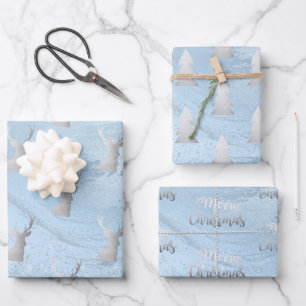 Elegant modern silver & blue Christmas patterns  Wrapping Paper Sheet