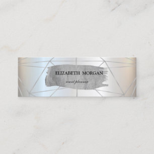 Elegant Modern Silver  Brush Stroke Geometric Mini Business Card