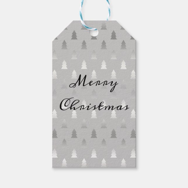elegant modern silver Christmas tree pattern Gift Tags (Front)