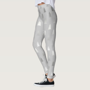 elegant modern silver Christmas tree pattern Leggings