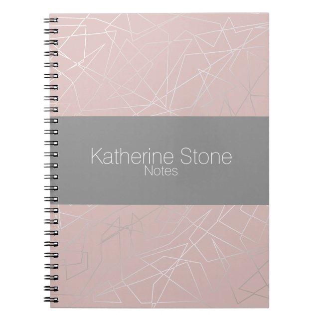 Elegant modern silver geometric triangles pink notebook (Front)