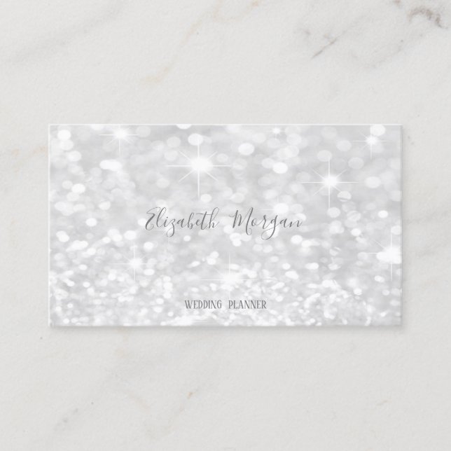 Elegant Modern Silver  Glitter Bokeh Business Card (Front)