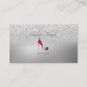 Elegant Modern, Silver Glitter Bokeh High Heels Business Card