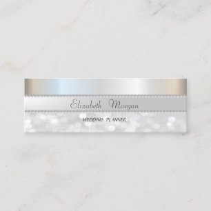 Elegant Modern Silver  Glitter Bokeh,Pearls Mini Business Card
