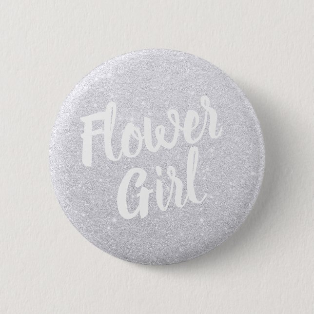 Elegant modern silver glitter flower girl wedding 6 cm round badge (Front)