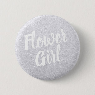 Elegant modern silver glitter flower girl wedding 6 cm round badge