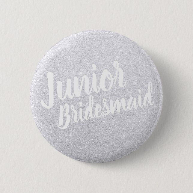 Elegant modern silver glitter junior bridesmaid 6 cm round badge (Front)