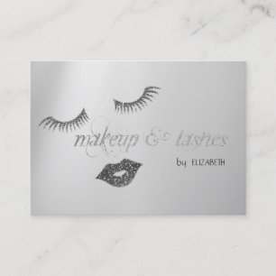 Elegant Modern Silver Glitter Lips,Lashes,Makeup Business Card