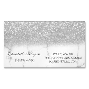 Elegant Modern Silver Glitter Marble Magnetic Business Card