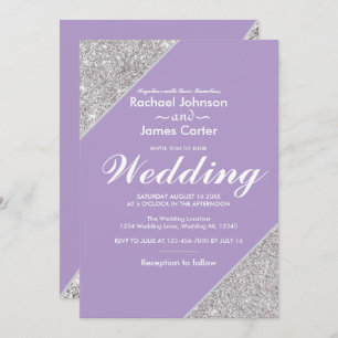 Elegant modern silver glitter on Lavender Invitation
