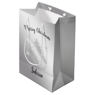Elegant modern silver Merry Christmas snowflake Medium Gift Bag